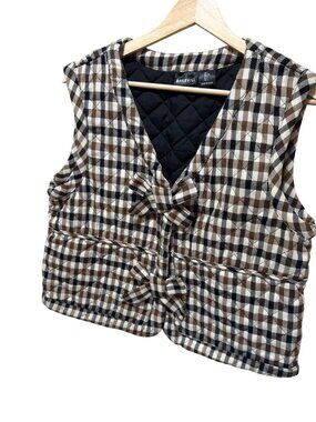 Plaid Quilted Bailey/44 Vest With Bow Details - Womens Large - Brown & Black